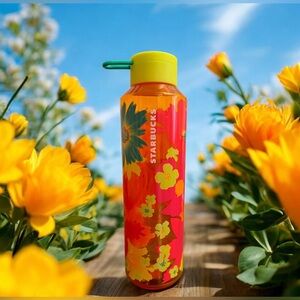 STARBUCKS Orange Tropical Floral Water Bottle Summer 2022 Floral Venti 24oz